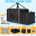 Petskd Side Expandable Extra Large Cat Carrier with Litter Box Area, 24"x17"x17" Soft-Sided Pet Carrier for 2 Cats Under 55 lbs with Zipper Locks for Car Travel(Black)