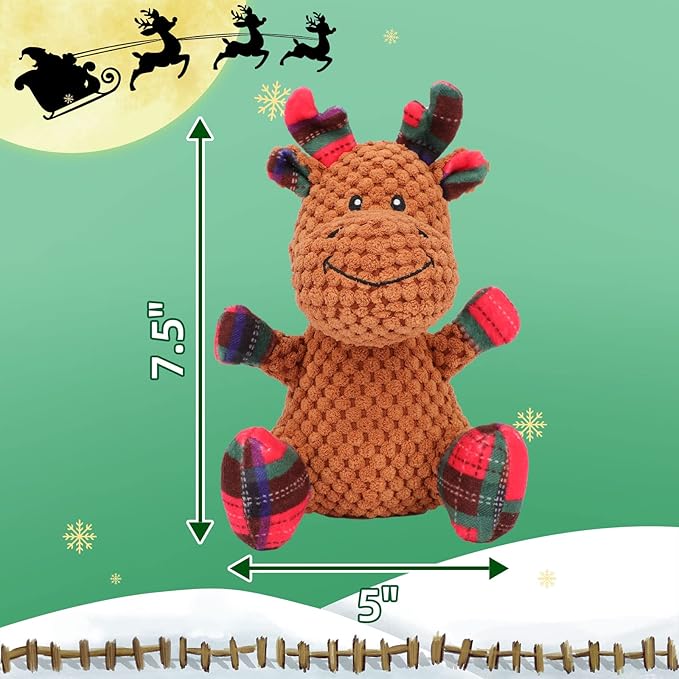 Rypet Pet Christmas Toy Dog Stuffed Squeaky Toys Puppy Durable Plush Toy Reindeer Dog Toys for Medium Small Dogs