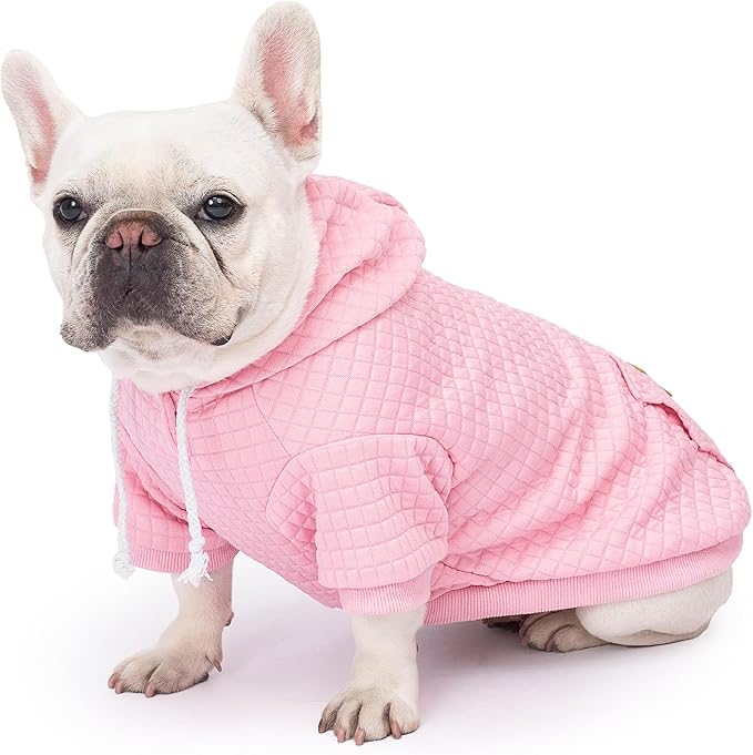 2 Pack Dog Hoodie Sweaters for Small Medium Dogs Warm Dog Clothes for Large Dogs Soft Waffle-Like Laminated Sweatshirt Bulldog (Pink, XXS (Back: 8",Chest: 11", Neck: 7.9"))