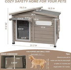 34" L Outdoor Dog House with Removable Floor, Raised Feet, Anti-Chewing Iron Frame – Weatherproof Wooden Kennel with Roof, Movable Window for Indoor/Outdoor Use, Ideal for Small to Medium Dogs