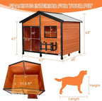 Petsfit Large Dog House Outdoor, Wooden Shelter for Extra Large Breeds Up to 200lbs, Weatherproof Roof, Removable Bottom Panel & Elevated Floor, 47-Inch, Natural Brown