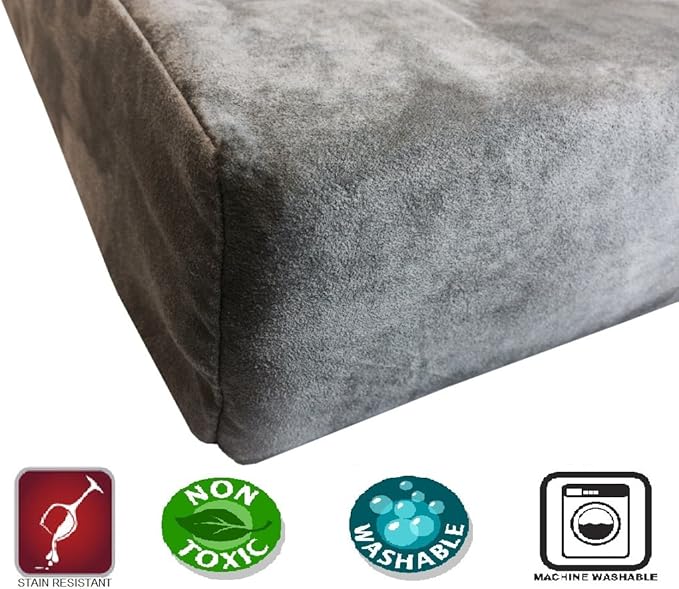 Dogbed4less Orthopedic Gel Infused Memory Foam Dog Bed with Washable Suede Gray Cover and Waterproof Internal Liner, Medium Large