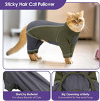 SUNFURA Hair Sticky Cat Clothes, Cat Sweater for Cats Only, 4-Legged Fleece Sweaters Kitten Pajamas Reduce Shedding Fur, Warm Pullover Shirts for Cats, Army Green XL