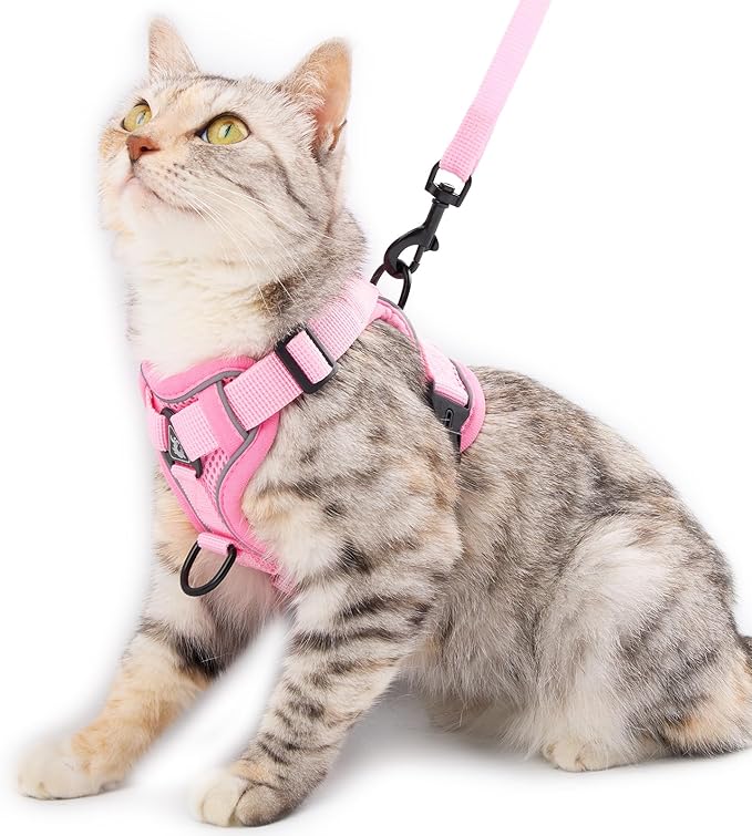 Cat Harness and Leash Set Escape Proof Tactical Extra Large Kitten Harness Emotional Support Cat Vest, Pink, XL
