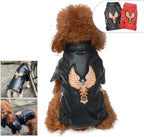 Lovelonglong Cool Dog Leather Jacket, Warm Coats Dogs Windproof Cold Weather Coats for Large Medium Small Dogs with Eagle Embroidery Black M