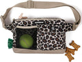 Dog Walk & Train Sling Bag - Hands-Free 2-in-1 Treat Pouch, Poop Bag Holder, Clicker, Phone Pocket - Crossbody/Fanny Pack, Adjustable Strap - Leopard