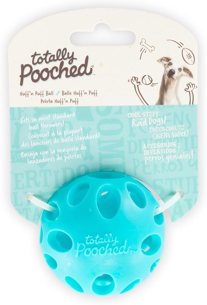 Messy Mutts Totally Pooched Huff'n Puff Ball | 2.5” TPR Puzzle Ball for Dogs | 2-in-1 Durable Interactive Toy and Tooth Cleaner | Teal