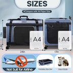 Petskd Extra Large Cat Carrier with Wheels and Litter Box, 24"x17"x17" Rolling Soft Carrier Until 55LBS Pets with 5 Breathable Mesh Windows and Locking Zippers for Long Distance Car Travel(Blue)