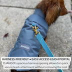 DJANGO Reversible Puffer Dog Coat – Warm Winter Dog Jacket & Water-Repellent Insulated Dog Coat w/Harness Hole, Windproof, Adjustable Fit for Small & Medium Dogs, Dachshunds – Twilight Blue, Medium