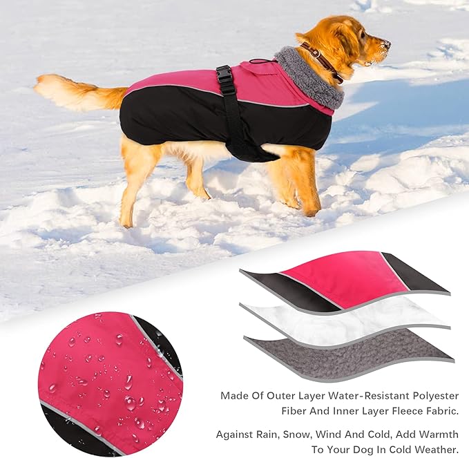 IDOMIK Dog Winter Coat, Reflective Waterproof Dog Jacket for Cold Weather, Warm Pet Coats for Small Medium Large Dogs, High Collar Doggy Fleece Snow Jacket, Winter Vest with Adjustable Buckle,M