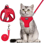 Cat Harness and Leash Set, Soft and Breathable Vest with Reflective Strip, Escape Proof Kitten Harness, Easy to Wear for Cats Walking and Traveling (Red, L)