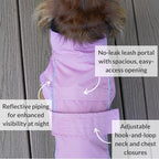 DJANGO Dog Jacket & Raincoat – Lightweight Water-Resistant Coat for Small, Medium, Long Dogs, Dachshunds – Reflective, Adjustable Fit, Harness-Compatible Easy-Access Harness Hole - Lilac Purple Medium