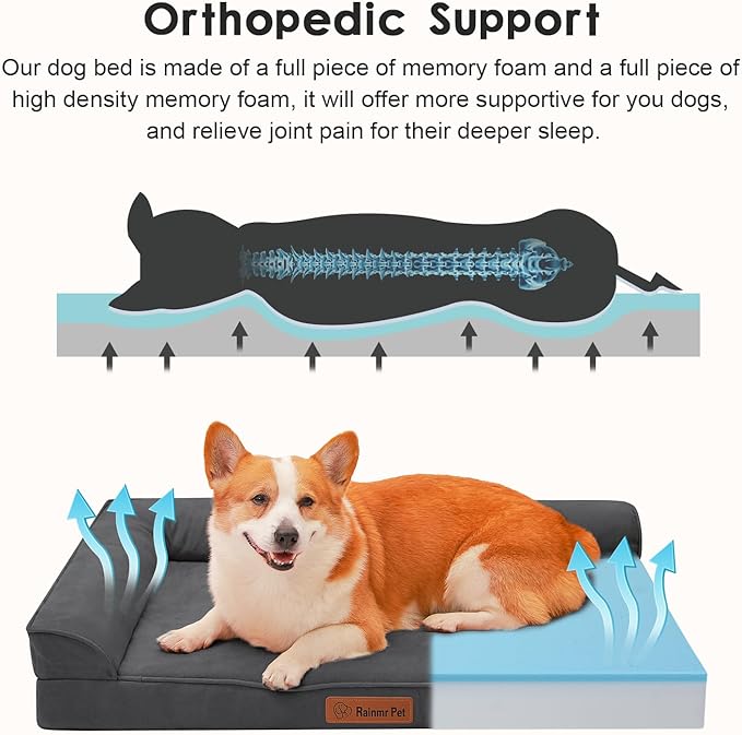 Orthopedic Dog Beds Large Sized Dog, Memory Foam Pet Bed for Medium and Large Dogs, Removable and Washable Microsuede Cover, TPU Waterproof Liner, Nonskid Bottom, 36x27x6 Inches, Dark Grey