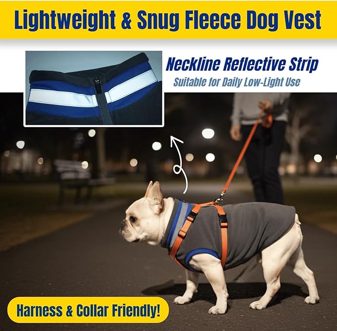 Winter Warmth Turtleneck Fleece Vest Dog Clothes, Ultra-Soft & Snug-fit Coat for Large Dogs with Back-Zipper, Thermal Doggie Vests Coats with Reflective Strip, Pet Sweater Standard Poodle(Grey, XL)