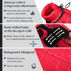 AOFITEE Dog Coat, Waterproof Dogs Jacket for Winter, Warm Fullbody Small Dog Snowsuit, Winter Coat for Small Dogs, Zip Up Pet Puffer Jacket Fleece Vest, Reflective Pet Snow Jackets, Christmas Red