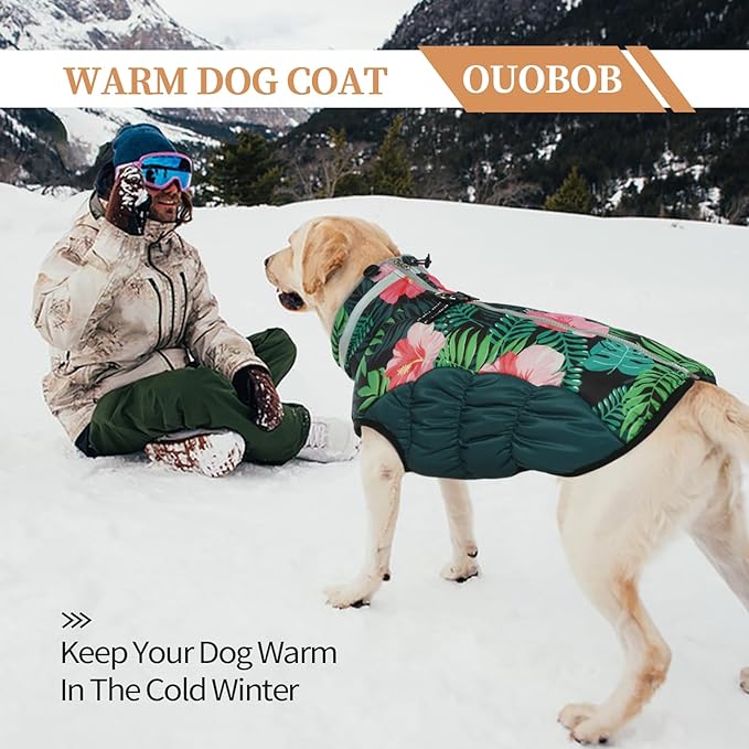 Winter Dog Coat,Large Dog Jacket,Waterproof Pet Jacket with Back Zipper,Pet Coat with Harness Built in,Warm Dogs Coat with Fleece Lined,Snow Jacket Clothes French Bulldog Shiba Inu,L