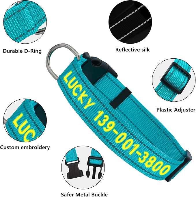 DIY Personalized Embroidered Dog Collar - Custom Hand-Stitched Name & Number, Reflective Adjustable Pet Collar for Small/Medium/Large Dogs & Cats, Durable Nylon with Steel D-Ring (Hotpink, Large)
