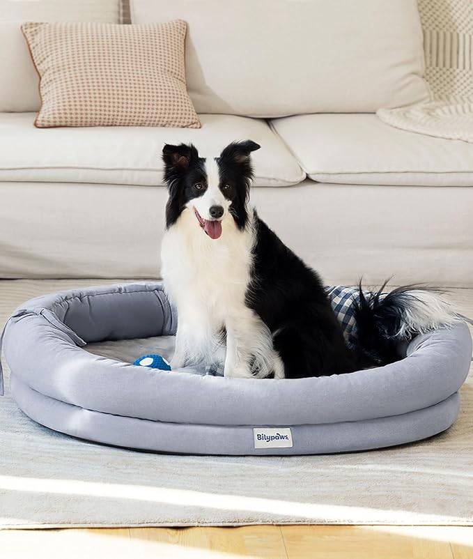 Orthopedic Dog Bed for Large Dogs, Pet Sofa Bed with Egg Crate Foam, 4-Sided Bolster, Removable Washable Cover & Anti-Slip Bottom, Large Light Gray