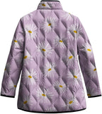 LIZALIG Women's Cropped Puffer Jacket Lightweight Floral Print Long Sleeve Padded Quilted Puffy Cardigan Coat