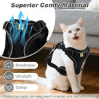 Kitten Cat Harness and Leash Set, Escape Proof Soft 4-Adjustable Cat Walking Vest Harness, Reflective Strips in Harness for Kitty Puppy Bunny Car Travel, with Car Seatbelt Leash (Black, XS)