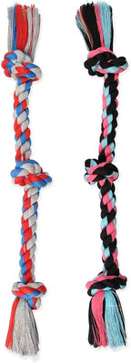 Mammoth Flossy Chews Color 3 Knot Rope Tug – Premium Cotton-Poly Rope Tug Toy for Dogs – Interactive Rope Dog Toy 20" - 2 Pack Assorted Colors