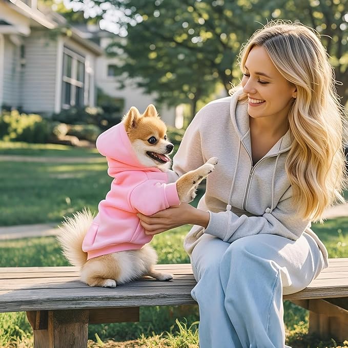 Idepet Pet Dog Hoodies 2 Pack with Pocket, Dog Outfits for Small Pets Chihuahua Clothes Warm Coat Jacket Autumn Puppy Sweatshirt Cats Clothing