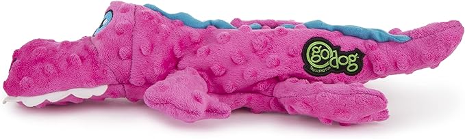 goDog Gators Squeaky Plush Dog Toy with Chew Guard Technology, Durable Fabric & Squeaker for Active Play, Pink, Large