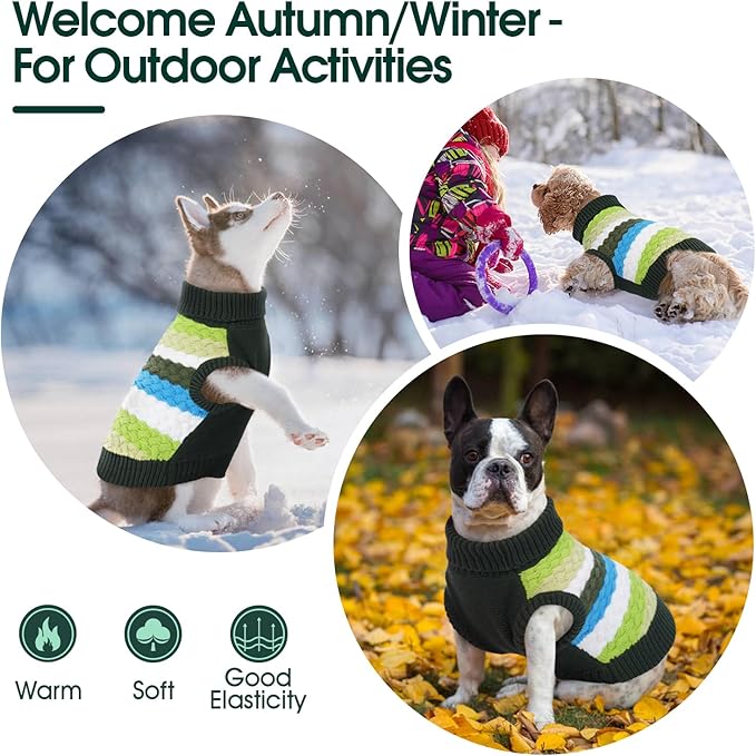 Kuoser Dog Sweater, Dog Sweaters for Medium Dogs Girl Boy, Classic Pet Knitted Sweatshirt Warm Pullover, Puppy Holiday Sweater Winter Clothes for Christmas Thanksgiving Outfit, Green M