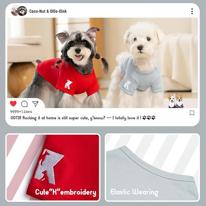 Koneseve Dog Shirt Breathable Cloth Stretchy for Small Medium Dogs 2-Pack Sunny Red & Smoky Blue 2XL