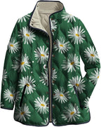 LIZALIG Women's Cropped Puffer Jacket Lightweight Floral Print Long Sleeve Padded Quilted Puffy Cardigan Coat