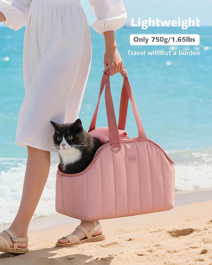Pecute Dog Purse Carrier, Dog Carriers for Small Dogs with Cotton Soft Sided, Cat Carrier with Large Pockets, Comfortable Pet Carrier for Rabbit, Suitable for Travel, Subway, Veterinary, Pink
