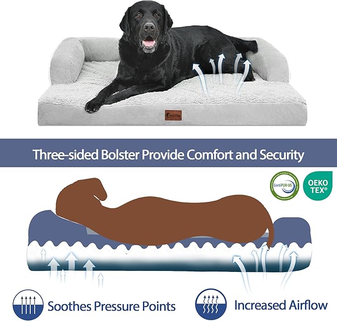 Orthopedic XXL Dog Beds, Waterproof Egg Crate Foam Big Pet Bed for All Breed Sized Dogs 53x42Inch, Washable Extra Large Dog Couch Bed with Removable Cover and Non-Slip Bottom, Grey White