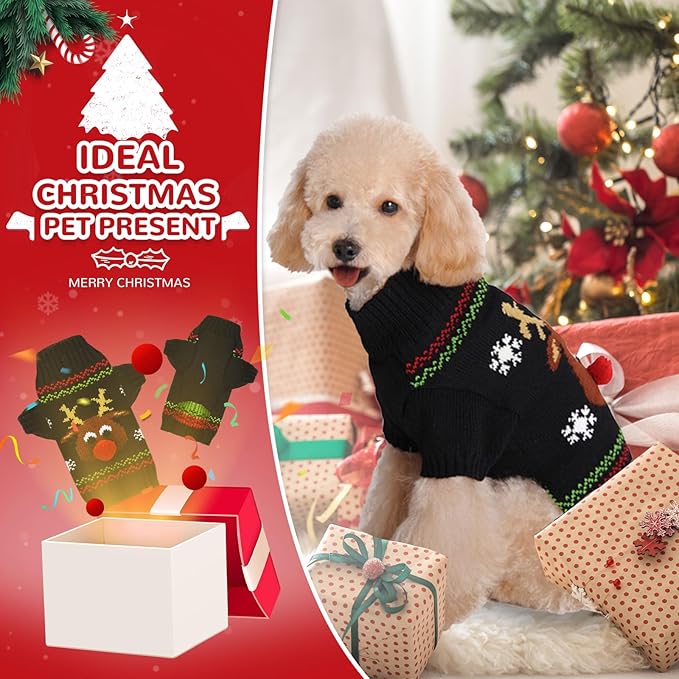PETCARE Dog Christmas Sweater Black Ugly Funny Cute Cartoon Reindeer Cat Sweaters Jumper Holiday Dog Clothes Puppy Sweaters for Small Medium Large Dogs Fall Winter Outfits Xmas Dogs Costume,X-Large