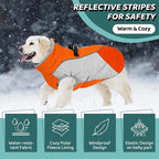 AOFITEE Dog Coat, Dog Winter Jacket, Reflective Dogs Jacket with Harness Built in and Fleece Lined, Waterproof Pet Winter Jacket Puffer Jacket for Small Medium Large Dogs, Orange XL