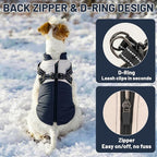 Dog Winter Coat for Small & Medium Dogs (Up to 31lb), Waterproof Dog Coat with Harness, Puppies Windproof Puppy Puffer Jacket, Snowsuit for Dachshund,Frenchie, Corgi (Classic Blue, Small)