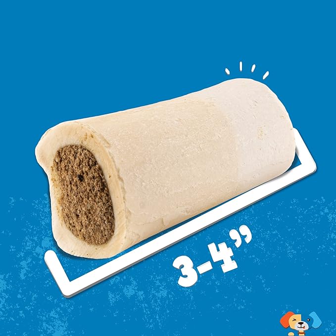 Jack&Pup 3-4" Filled Dog Bones for Small and Large Dogs, Flavored Shin Dog Bones Long Lasting, Stuffed Bone for Dogs, High Protein, Bully Stick Flavor - 4 Pack