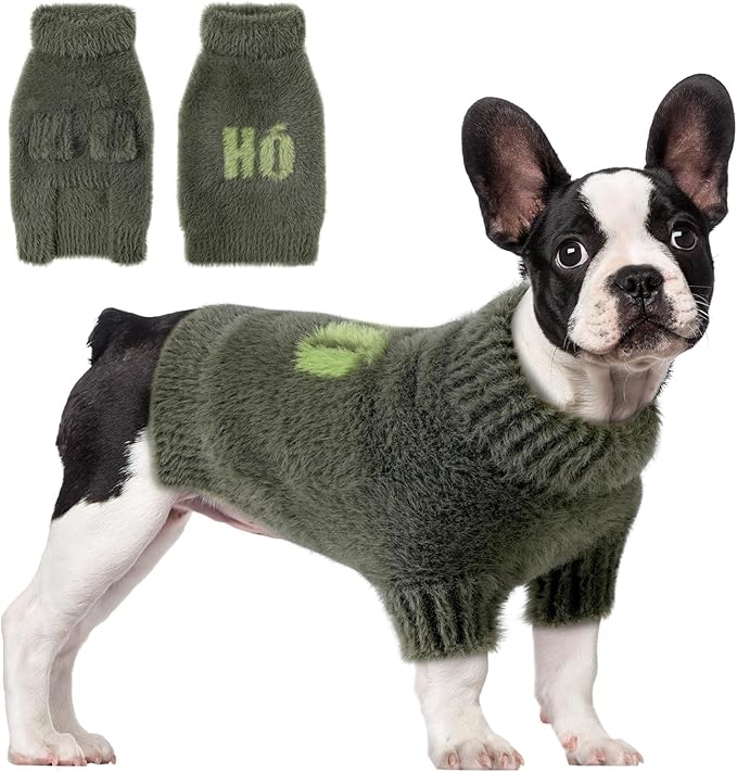 Small Dog Furry Pullover Sweater, Classic Turtleneck Dog Clothes for Cold Weather Cute Warm Pet Clothes for Chihuahua, Bulldog, Dachshund, Pug Green Large