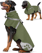 Dog Raincoat for Large Dogs, Adjustable Rain Jacket for Dogs, Waterproof Slicker Jacket for Adventures, Walking, Hunting（XL,Dark Green）