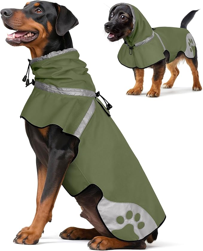 Dog Raincoat for Small Dogs, Adjustable Rain Jacket for Dogs, for Adventures, Walking, Hunting（S,Dark Green）