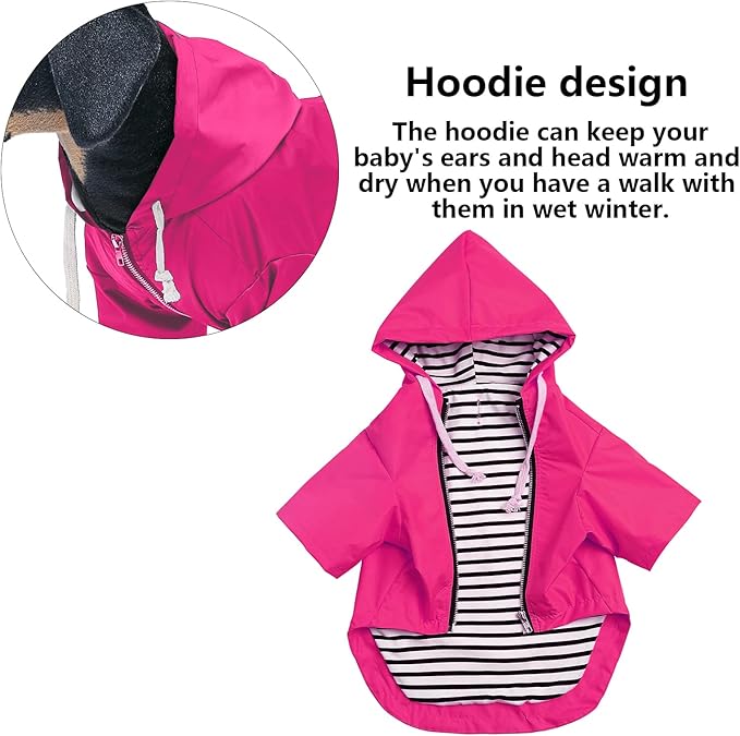 Dog Raincoat rain Jacket Raincoat Dogs Waterproof Small Medium Breeds Zip Closure Storage Pocket Harness Hole Pink XL