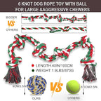 Rope Toys for Dogs Aggressive Chewers, Tug Toys for Large Dogs 40In 6 Knots Dog Tug of War Rope with Ball, Indestructible Giant Dog Toys Bulk Chew Toys for Teething Pet Playing Training