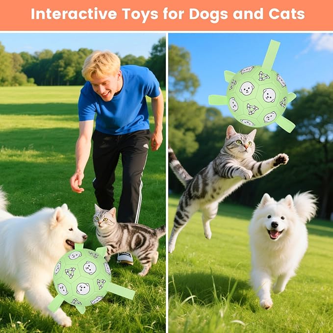 Dog Toys Soccer Ball with Straps, Dog Soccer Ball with Tabs, Dog Toys for Tug of War, Floating Water Puppy Toys for Indoor/Outdoor – Fun Dog Birthday Gift for Small Medium Dogs, 6 Inch