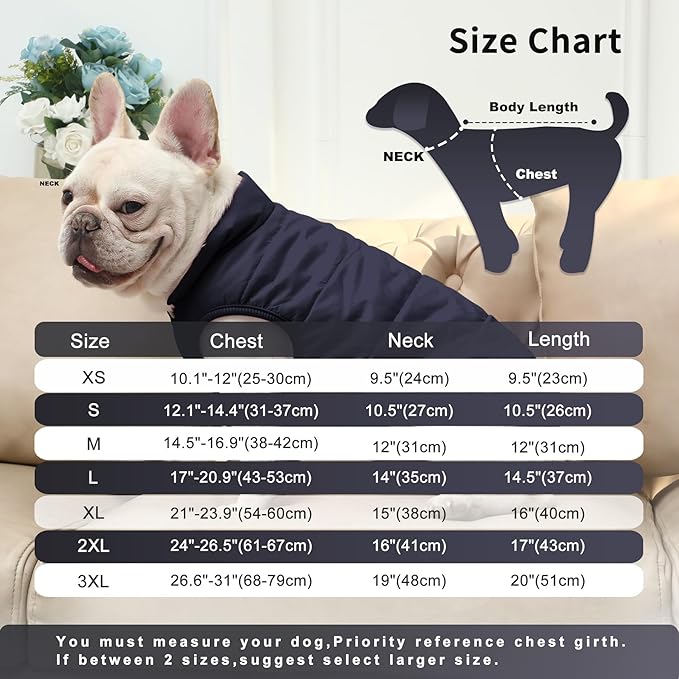 2 Layers Fleece Lined Warm Dog Jacket for Winter Cold Weather,Soft Windproof Large Dog Coat,Blue XXXL