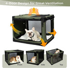 Pettycare Portable Travel Dog Crate 4-Door Soft Sided 30 Inch Collapsible Dog Crate with Curtains Durable Mesh Foldable Pet Kennel Soft Crates for Medium Dogs Indoor & Outdoor Olive Green
