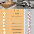 Orthopedic Dog Beds for Large Dogs, 7" Memory Foam Dog Beds with Waterproof Liner, Chew Proof Microsuede Cover, Removable and Washable, Nonskid Bottom, 60"x48"x7" XXL Khaki