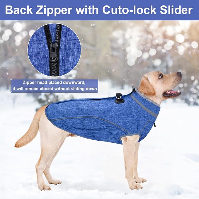 Malier Dog Coat, Reflective Dog Jacket Waterproof Windproof Puppy Cold Weather Coats with Harness Built in, Winter Extra Warm Pet Coat Fleece Vest for Small Large Pets and Puppy (Blue, Small)