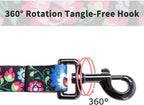 Ihoming Dog Collar and Leash Set for Daily Outdoor Walking Running Training, Black Colorful Flowers Design for Small Boys Girls Dogs Cats Pets, S-Up to 20LBS