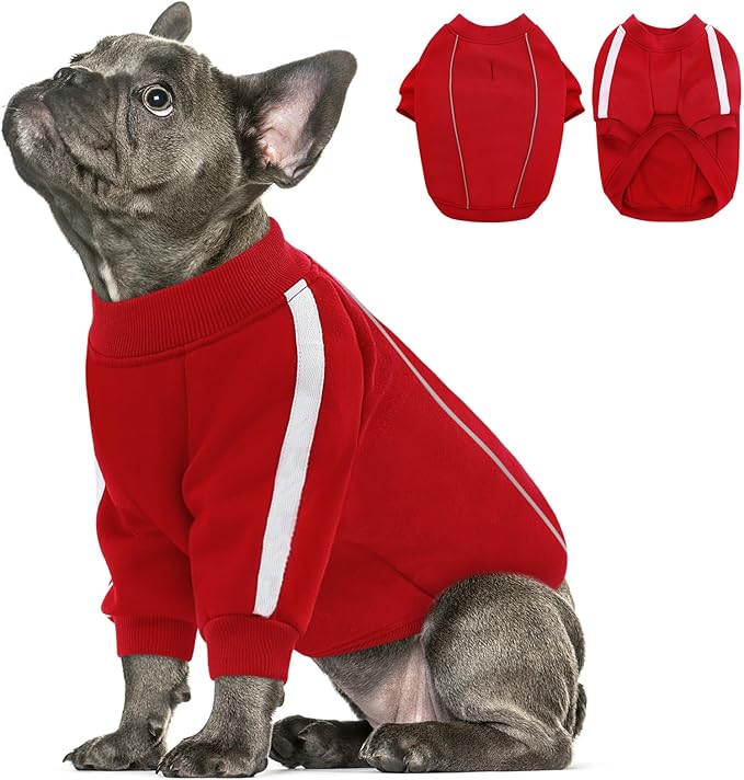 Queenmore Medium Christmas Dog Sweater, Cozy Fleece Dog Sweatshirt, Warm Winter Fleece Jacket for Small, Medium & Large Dogs with Leash Hole/Reflective Stripes Red