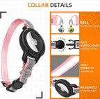Airtag Cat Collar Breakaway, Odokele Reflective Cats Collars with Apple Air Tag Holder for Kitten, Cat GPS Tracker Adjustable Collars with Safety Quick Release Buckle for Kitties and Puppies - Pink