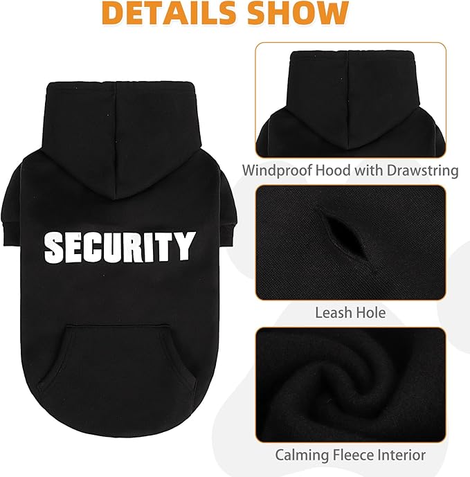 KOOLTAIL Security Dog Hoodie, Fall Puppy Sweater Clothes for Small Medium Large Dogs, Soft Warm Winter Pet Cold Weater Coats Hooded Sweatshirt with Pocket, Dog Halloween Costume for Girl Boy, Black L